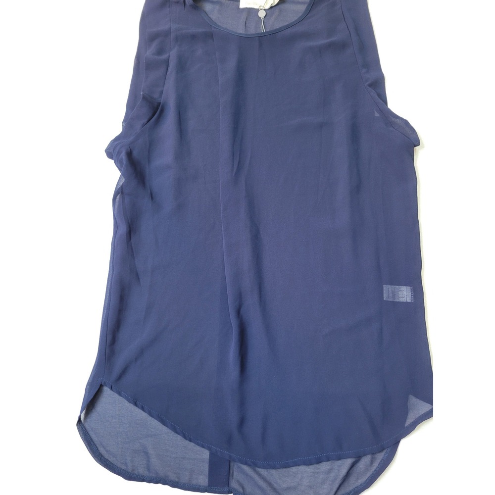 Costa Blanca Navy Blue Sleeveless Chiffon High Low Blouse XS TP 2423